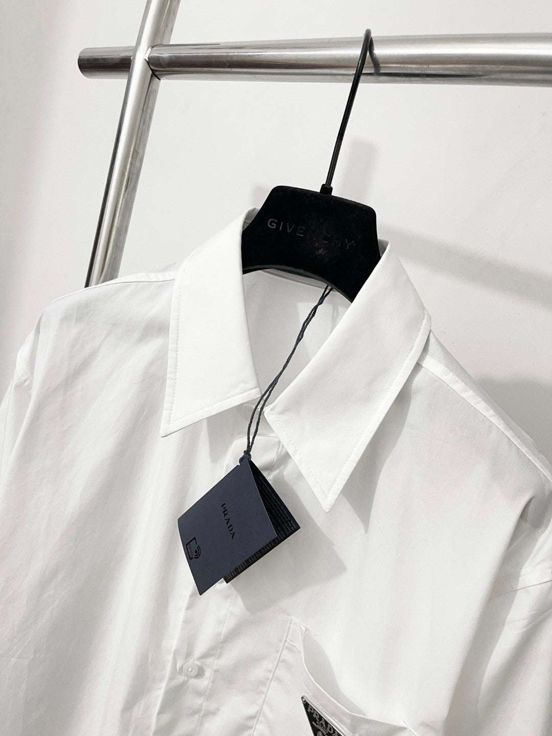 Prada Men's And Women's Spring/Fall Fashion Casual Solid Color Cotton Collared Single Button Long Sleeve Shirt #78891