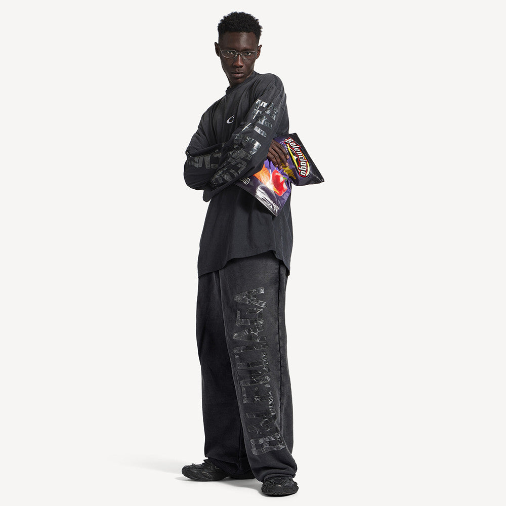 Balenciaga Top-quality version Men's Transparent Tape Baggy Pants in Faded Black White #376443