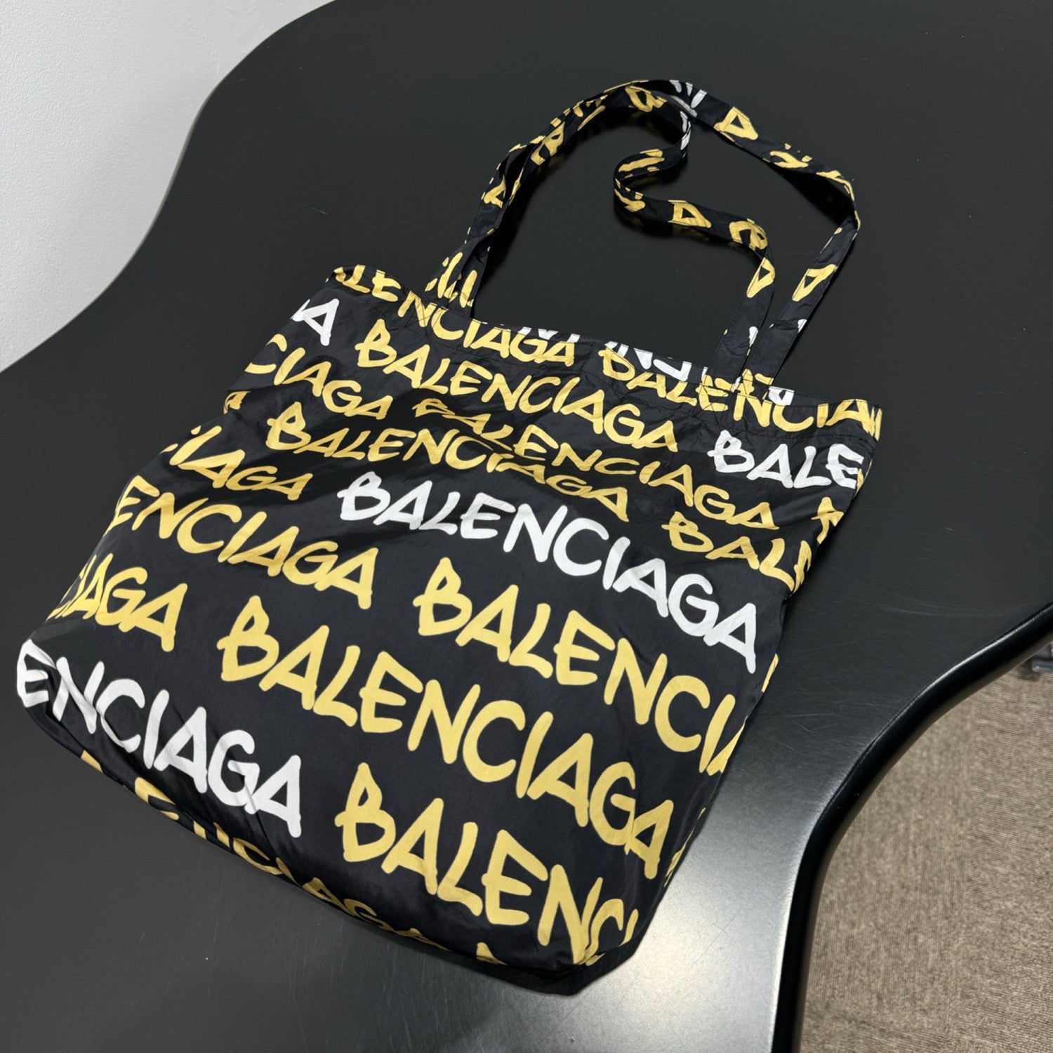 Balenciaga City Print Micro Logo Double Shoulder Strap Nylon Tote Bag Shopping Tote Handbag Shoulder Bag Women's Style Black & White #194723