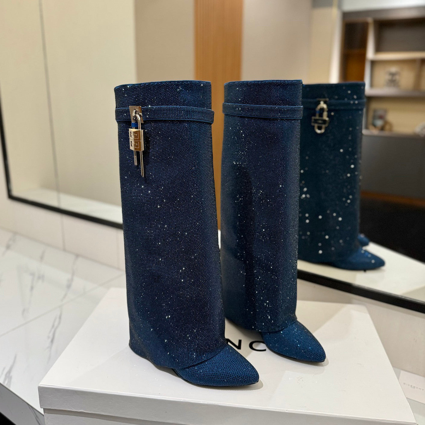 Givenchy Women's Fall/winter Fashion Classic Pointed Toe Cuffed Ankle Boots With Small Diamonds High Heel Long Boots Shoes #79255
