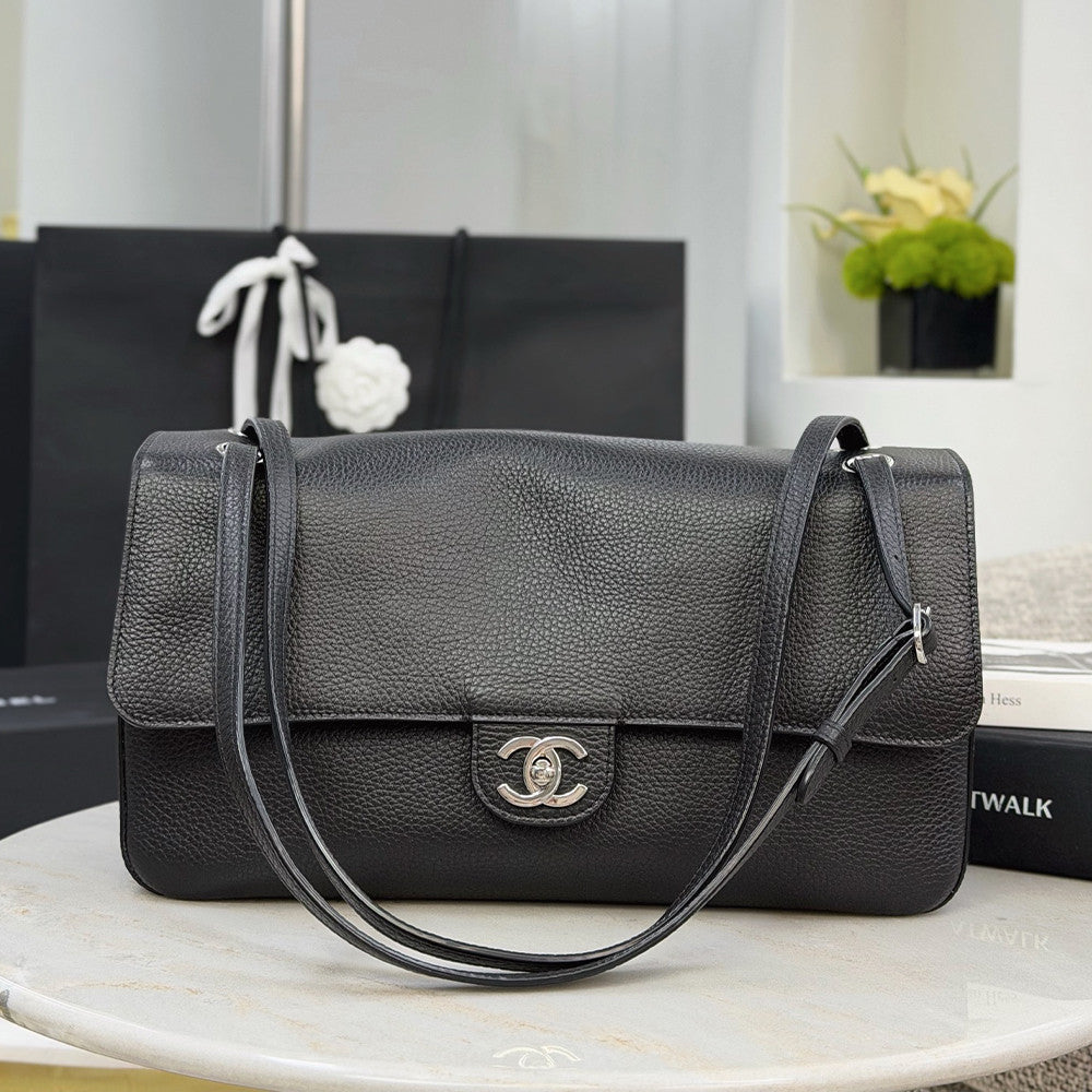 Chanel 26s Black And Silver Grained Calfskin Cf Maxi Flap Crossbody Bag Stylish Sophisticated And Elegant Available In Multiple Colours Lady Bags AS6231 #84387A