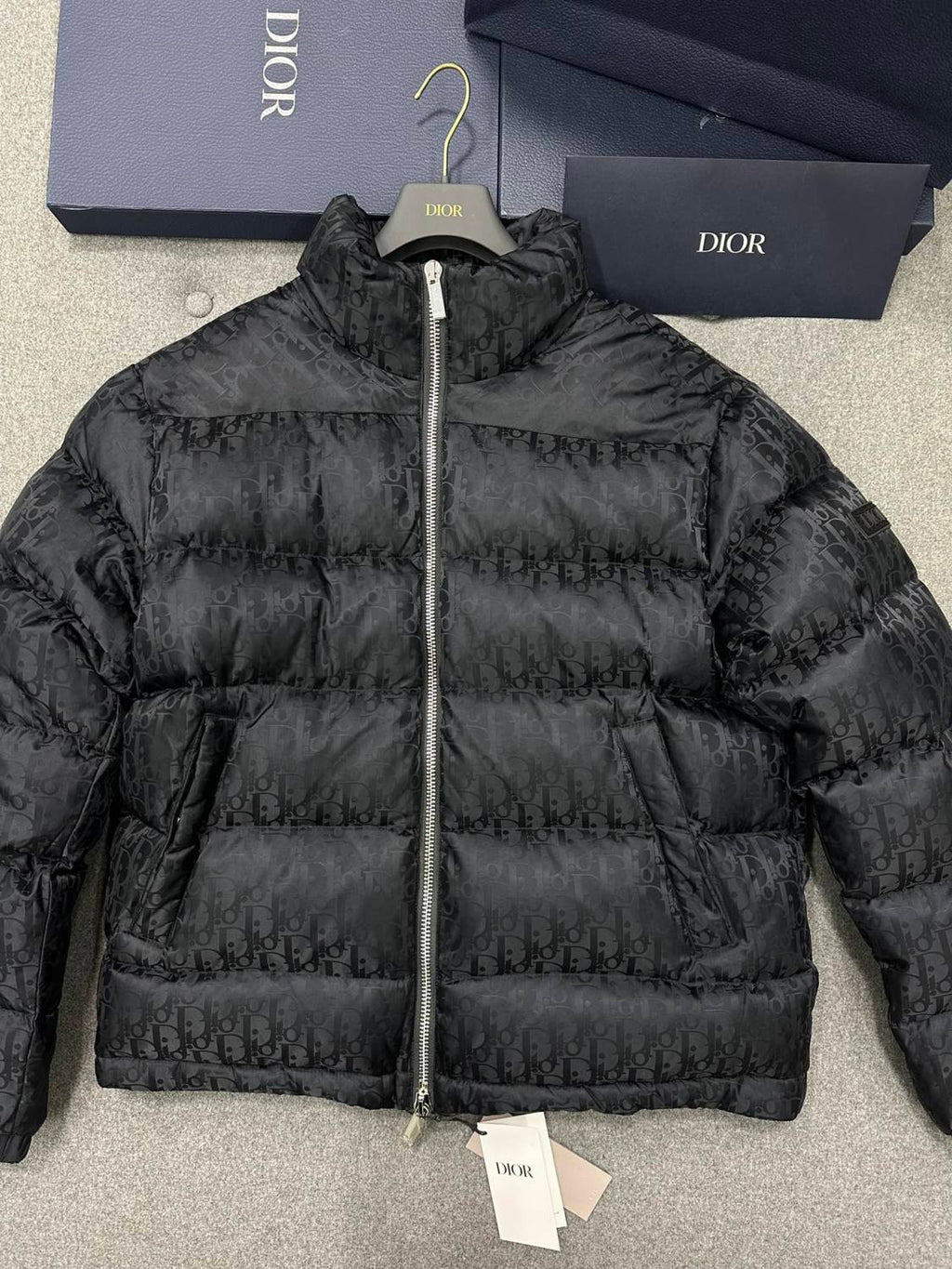 Dior Top-quality Version Men's Winter Solid Color Logo Full Print Zipper Collar Down Long Sleeve Puffer Down Jacket #334786