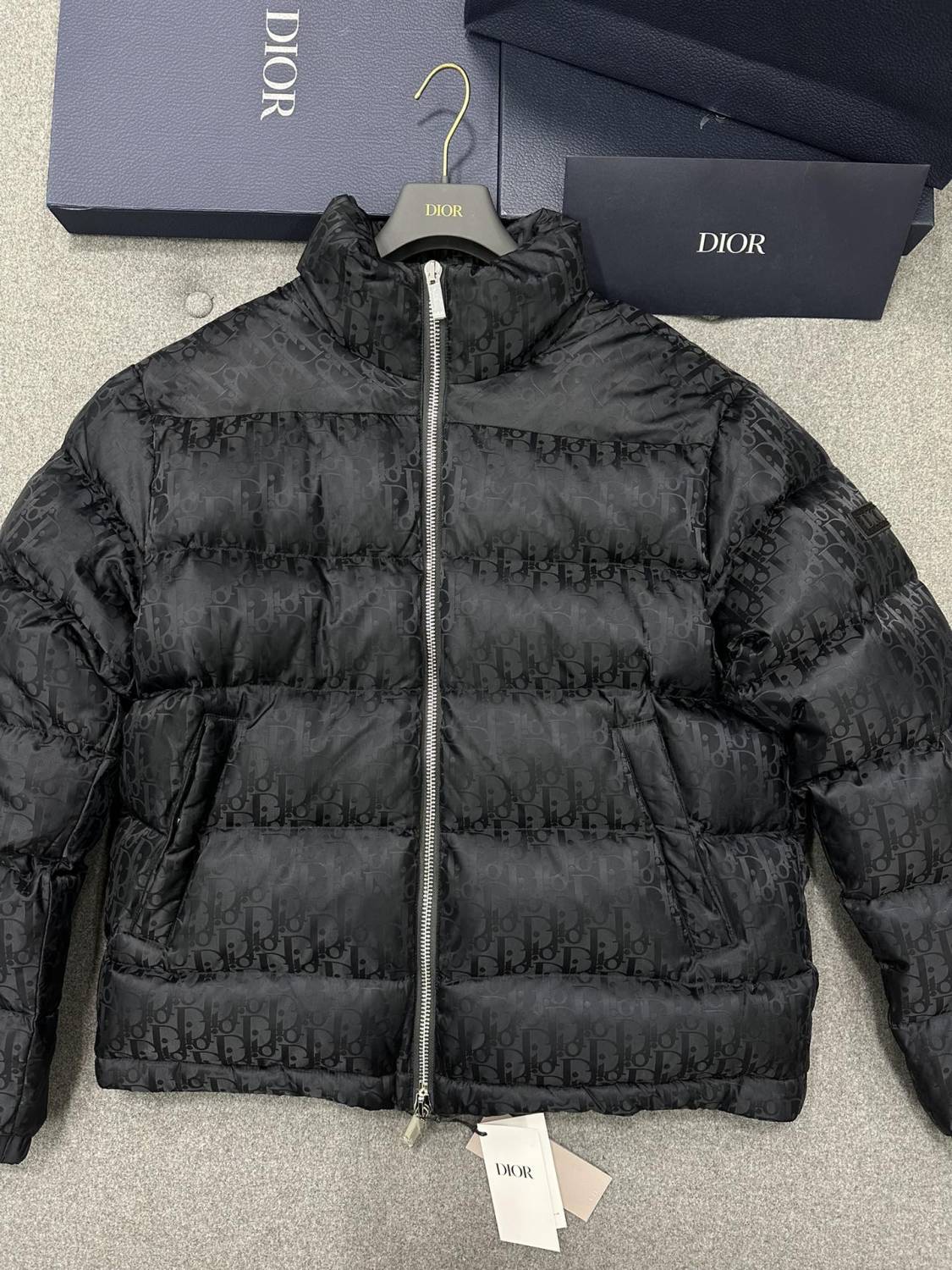 Dior Top-quality Version Men's Winter Solid Color Logo Full Print Zipper Collar Down Long Sleeve Puffer Down Jacket #334786