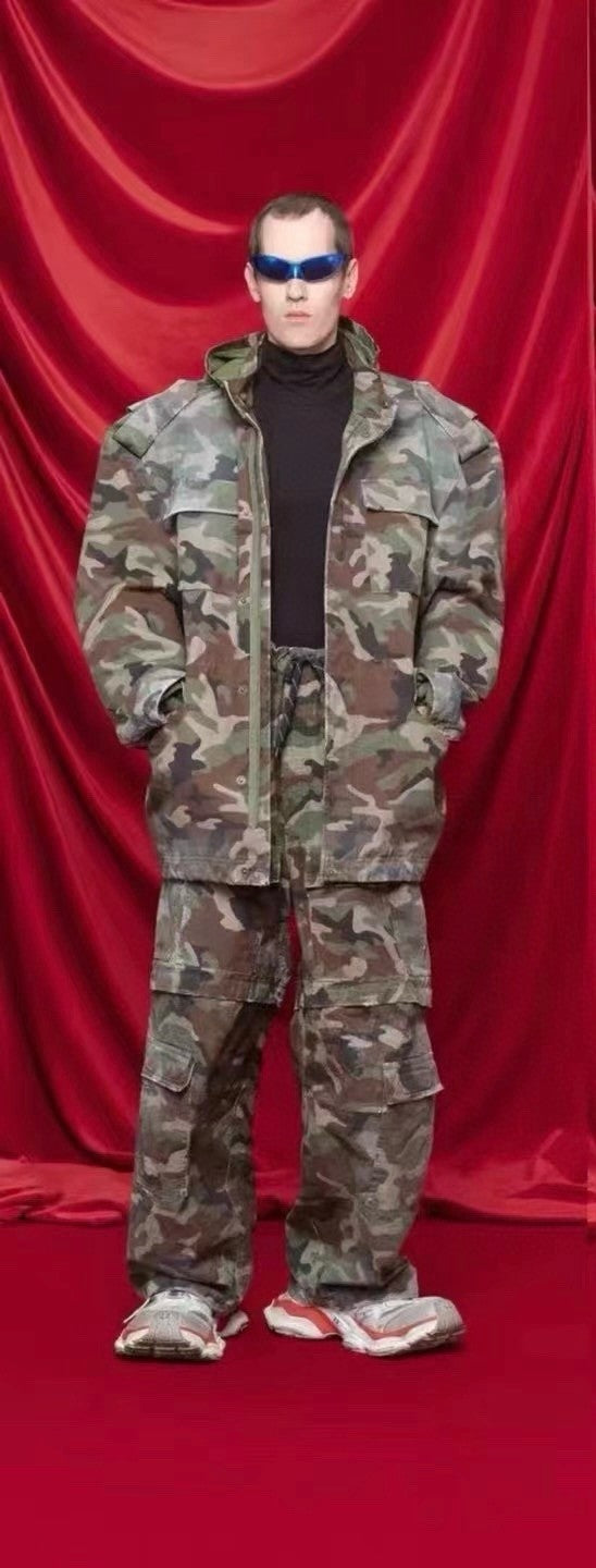 Balenciaga Men's Spring And Autumn Retro Old Camouflage Work Pants Detachable Baggy Jeans High Street Fashion Straight Casual Pants Ngvp #1183