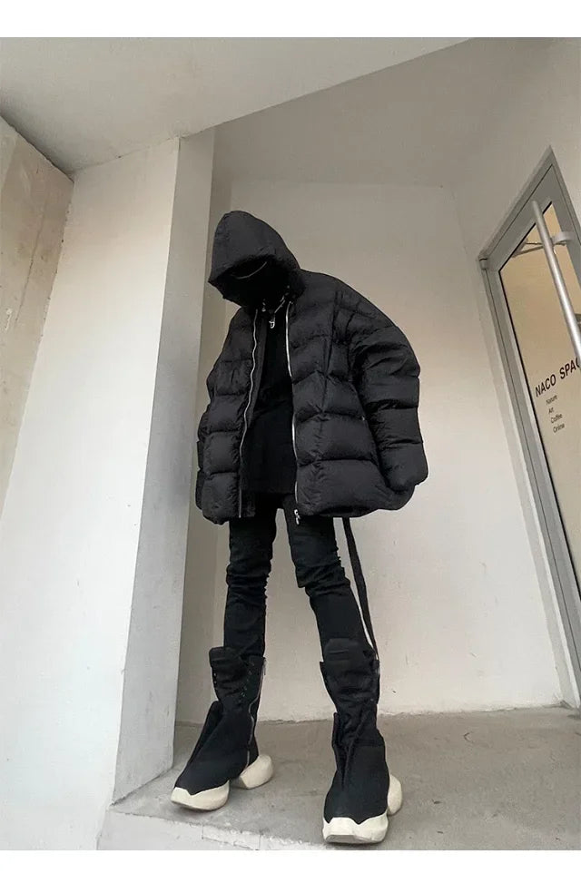 Rick Owens Men's Winter Diablo Style Solid Color Bat Sleeve Loose Hooded Long Sleeve Puffer Down Jacket Ngvp #8833
