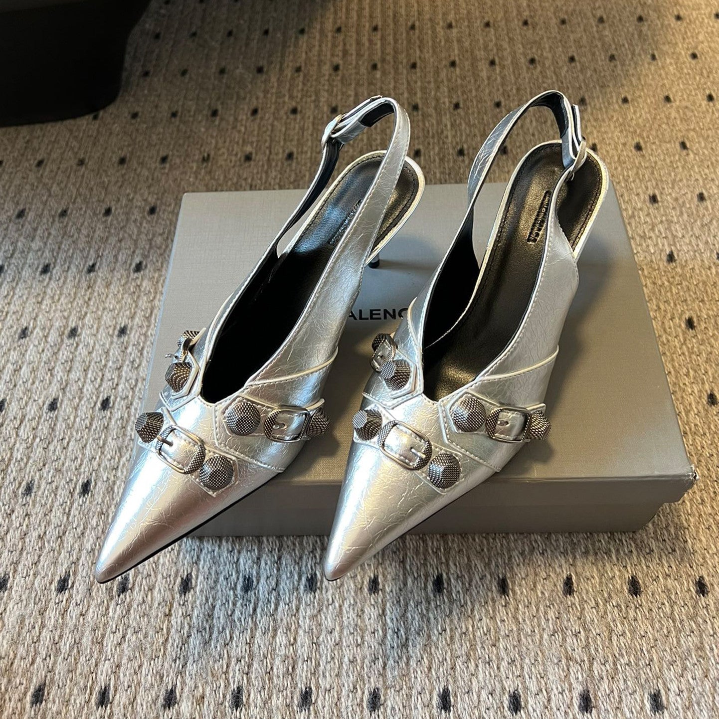 Balenciaga Women's Spring And Summer Punk Style Rivets High Heels Solid Color Fine Heel Leather Casual Shoes Shoes High 8.5cm Ngvp #1421