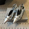 Balenciaga Women's Spring And Summer Punk Style Rivets High Heels Solid Color Fine Heel Leather Casual Shoes Shoes High 8.5cm Ngvp #1421