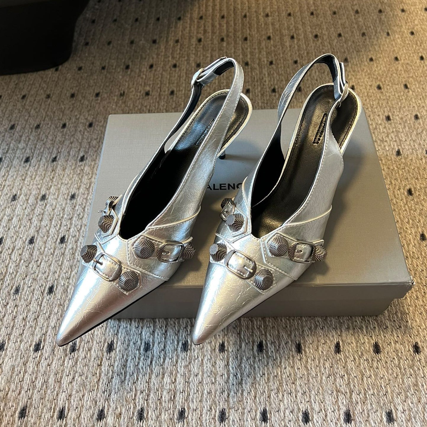 Balenciaga Women's Spring And Summer Punk Style Rivets High Heels Solid Color Fine Heel Leather Casual Shoes Shoes High 8.5cm Ngvp #1421