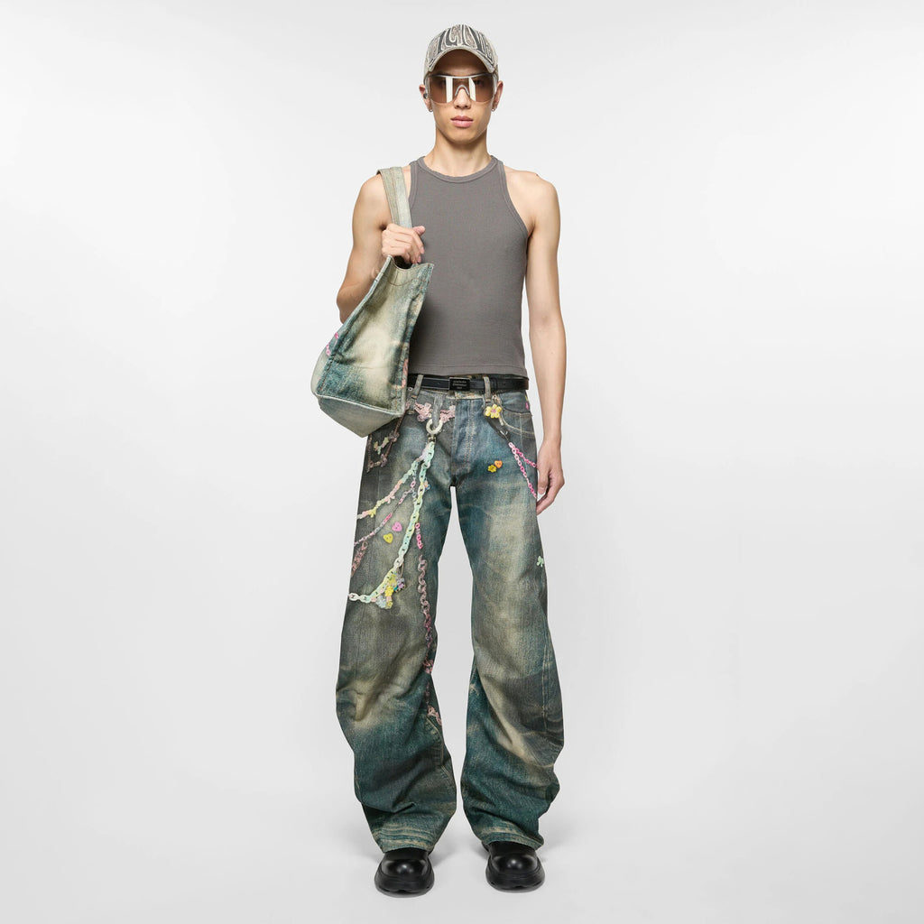 Acne Studios Men'S Women'S Four Seasons 3d Print Chain Print Loose Fit Jeans Fashion High Street Machete Pants Jeans  Ngvp #1343