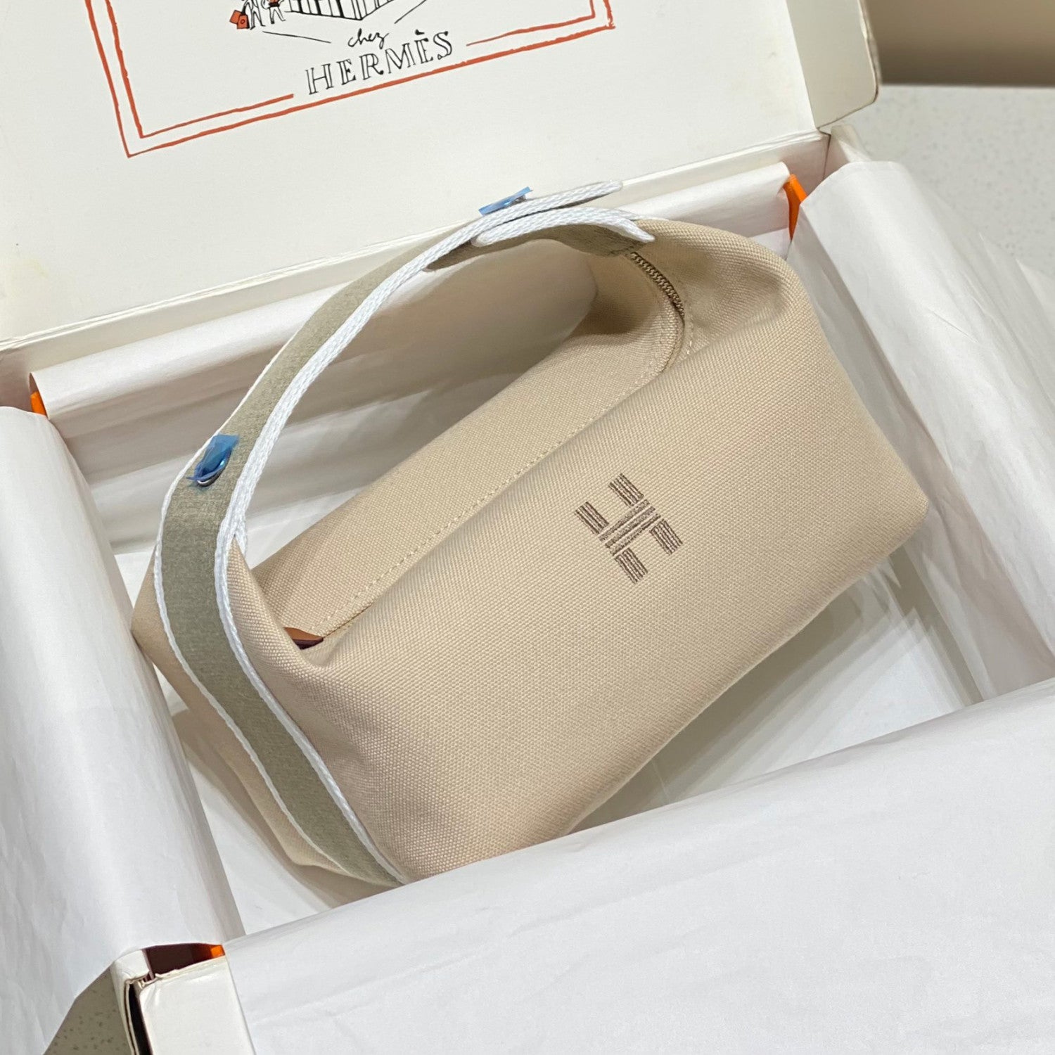 Hermes Classic Casual Color Block Canvas Tote Bag Makeup Bag Toiletry Bag Bags #78245