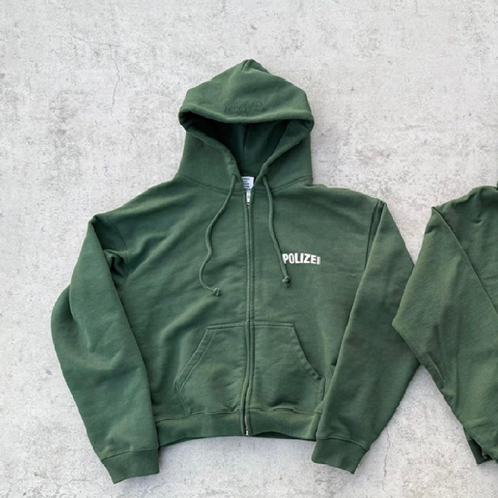 Vetements Men Women High Street Retro Green Zip Hooded Sweatshirt Fashion Casual Long Sleeve Casual Top Jacket Ngvp #9782
