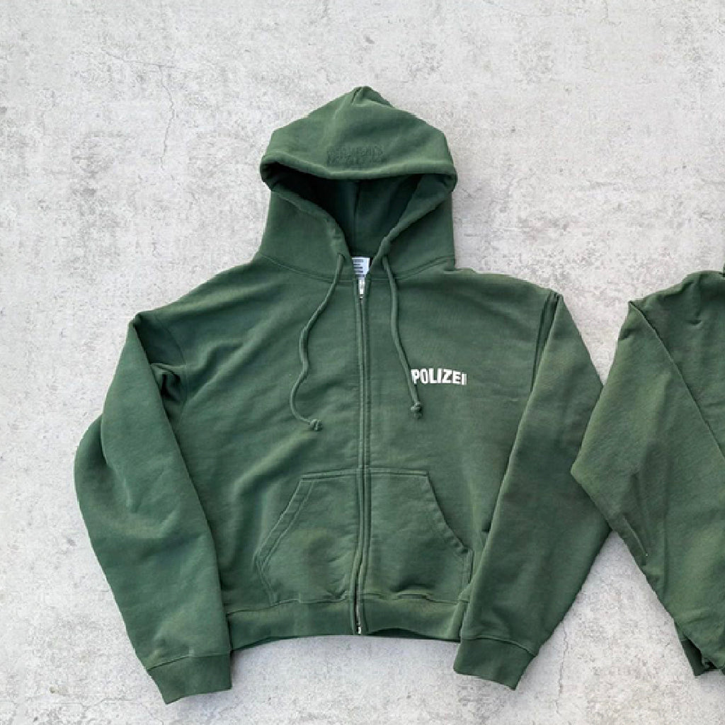 Vetements Men Women High Street Retro Green Zip Hooded Sweatshirt Fashion Casual Long Sleeve Casual Top Jacket Ngvp #9782