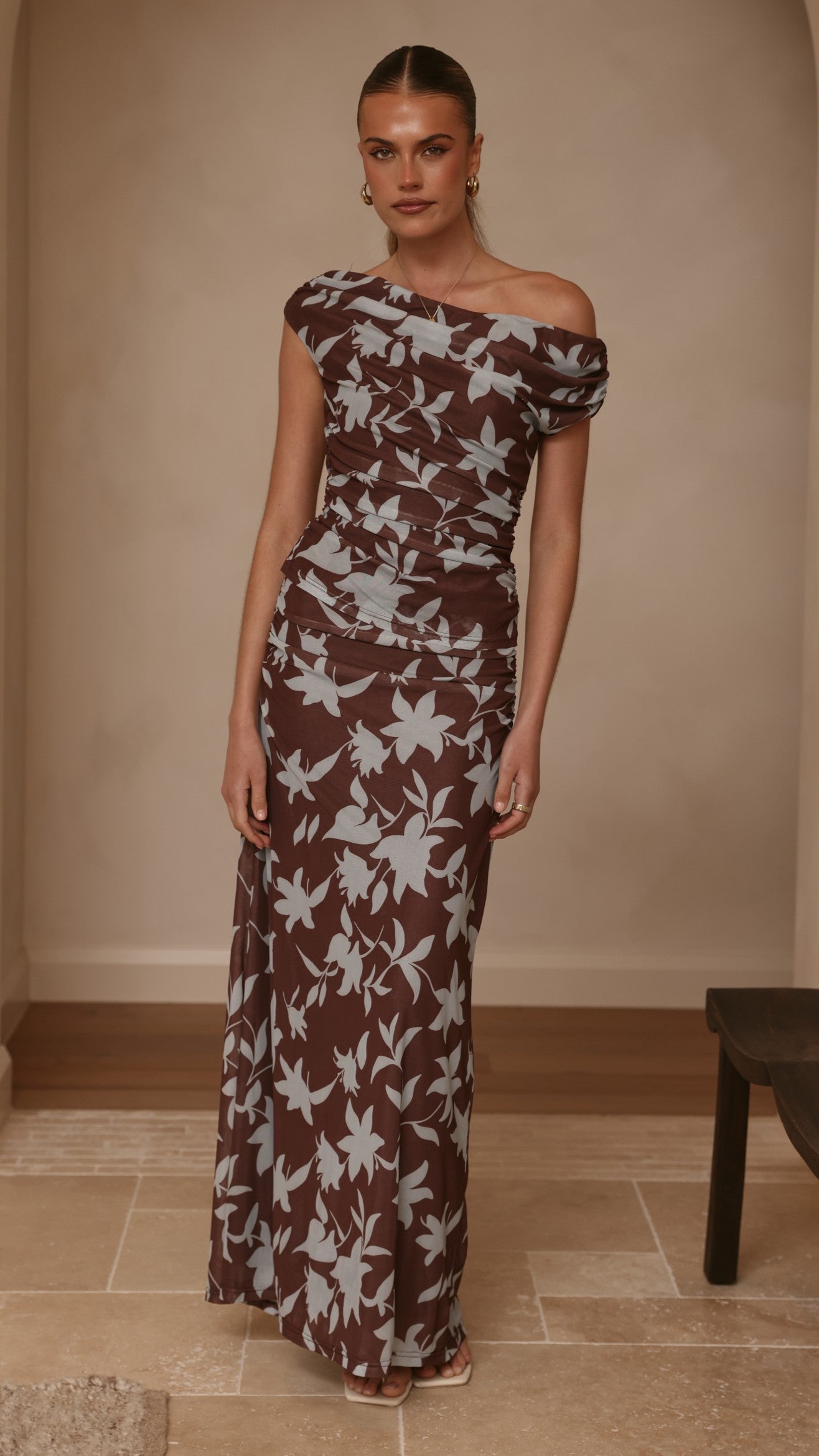 Nova Maxi Dress - Chocolate/Blue Print