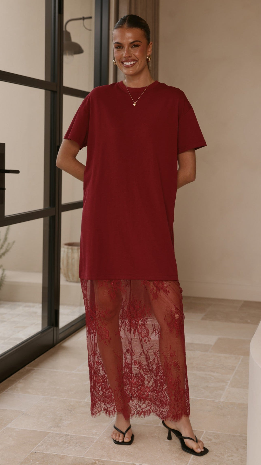 Adora T-Shirt Maxi Dress - Wine