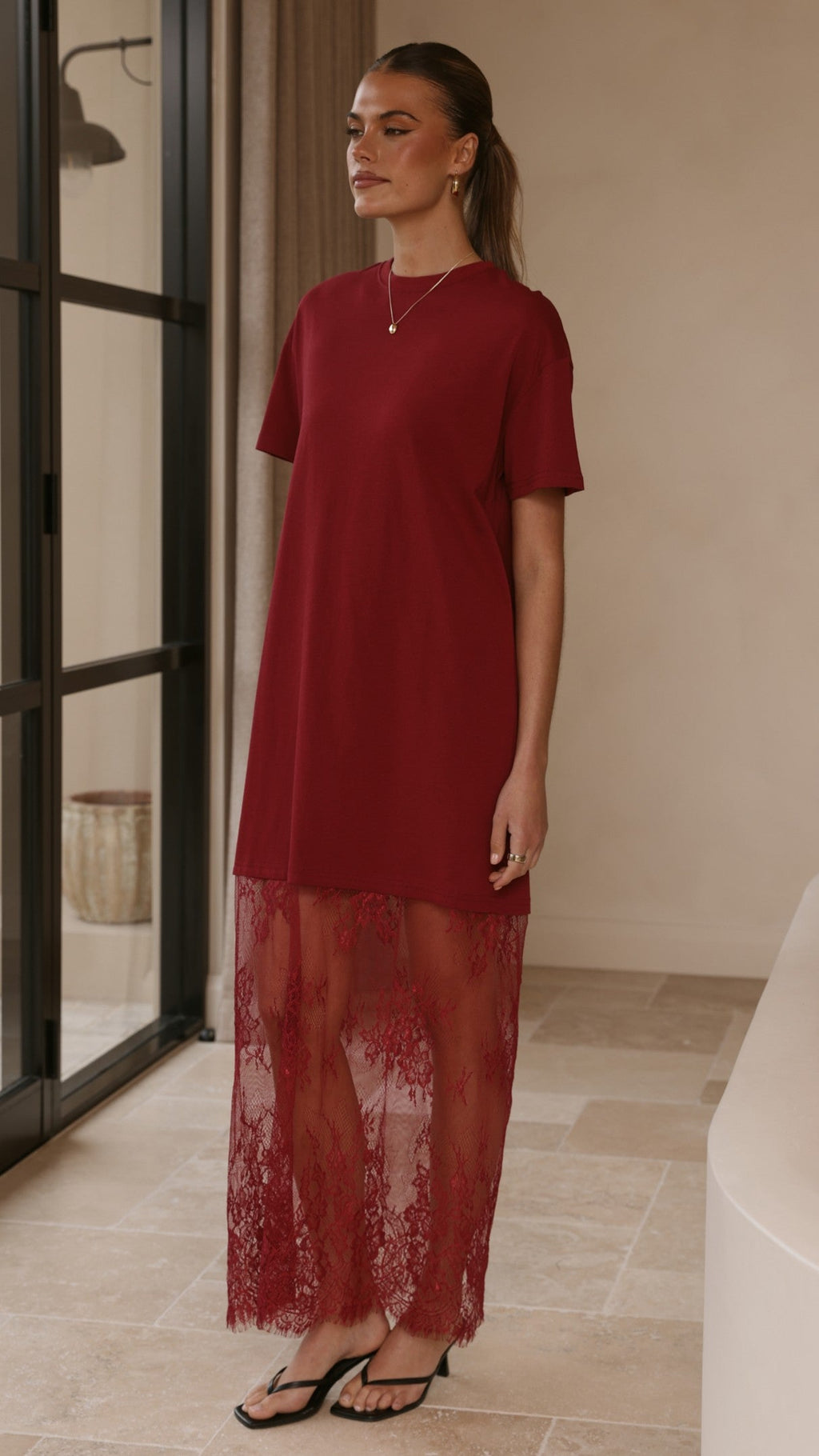 Adora T-Shirt Maxi Dress - Wine