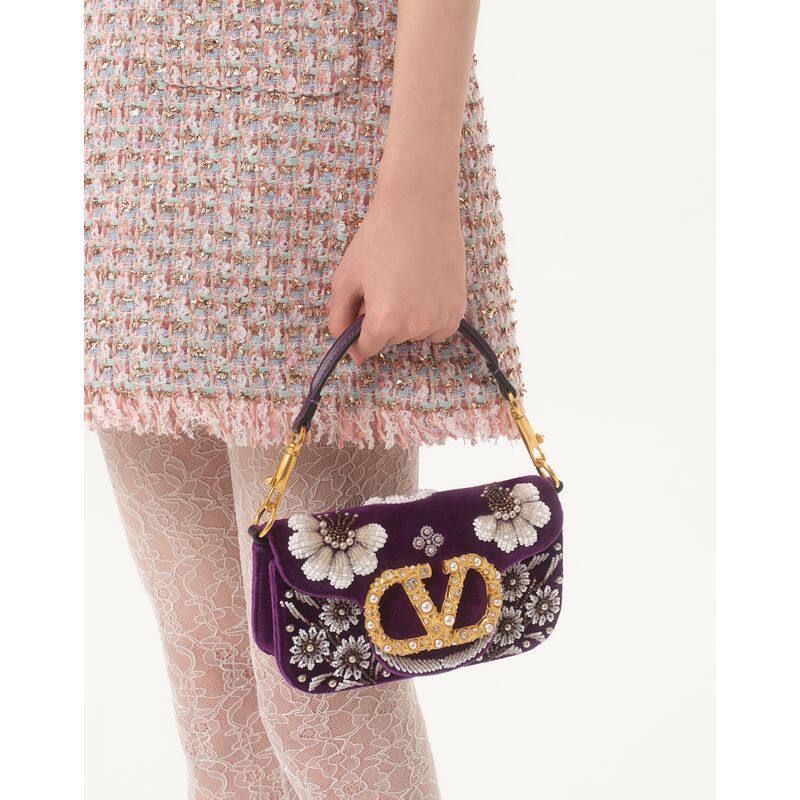 Valentino Women's Garavani Mini Loco 3d Embroidered Handbag With Swarovski Crystal Accents Vlogo Signature Magnetic Clasp Clutch With Chain Strap Bag Bags #196169