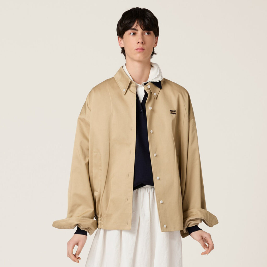 MiuMiu Men's Women's Spring & Autumn Twill Cotton Logo Embroidery Solid Color Single Breasted Long Sleeve Jacket Coat #81282