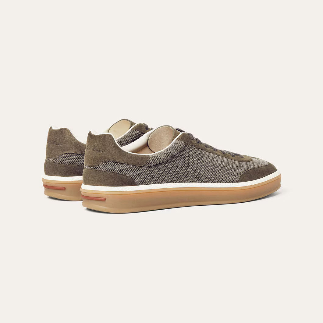 Loro Piana Men's Spring/Fall Fashion Casual Round Toe Lace Up Low Top Leather Patch Sneakers Breathable Mesh Patch Fabric Casual Shoes #79242