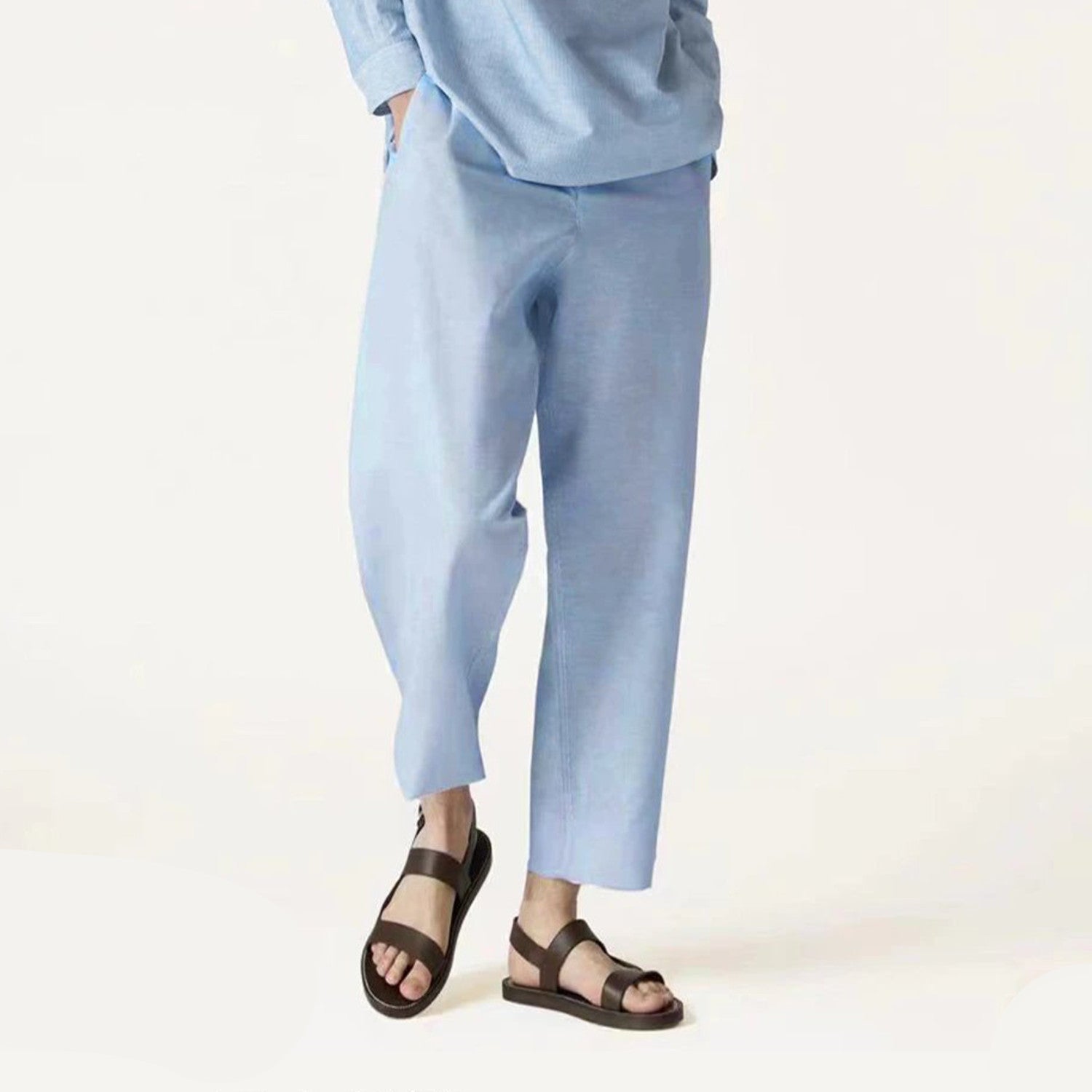 Loro Piana Men's Spring And Summer Solid Colour Drawstring Fashion Pants Loose Straight Comfortable Cotton Thin Suit Trousers Ngvp #1472