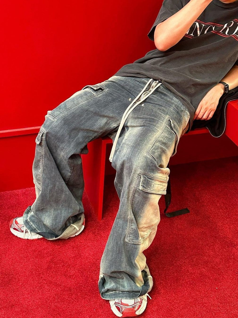 Rick Owens Men's Four Seasons High Street Wide Leg Loose Washed Casual Gradient Color Straight Pants Jeans Ngvp #1822
