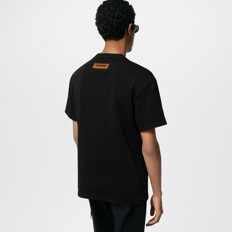 Louis Vuitton Men's Women's Spring And Summer Pearl Decoration Embroidery Black Casual Temperament Round Neck Short Sleeve Body Shirt #98525