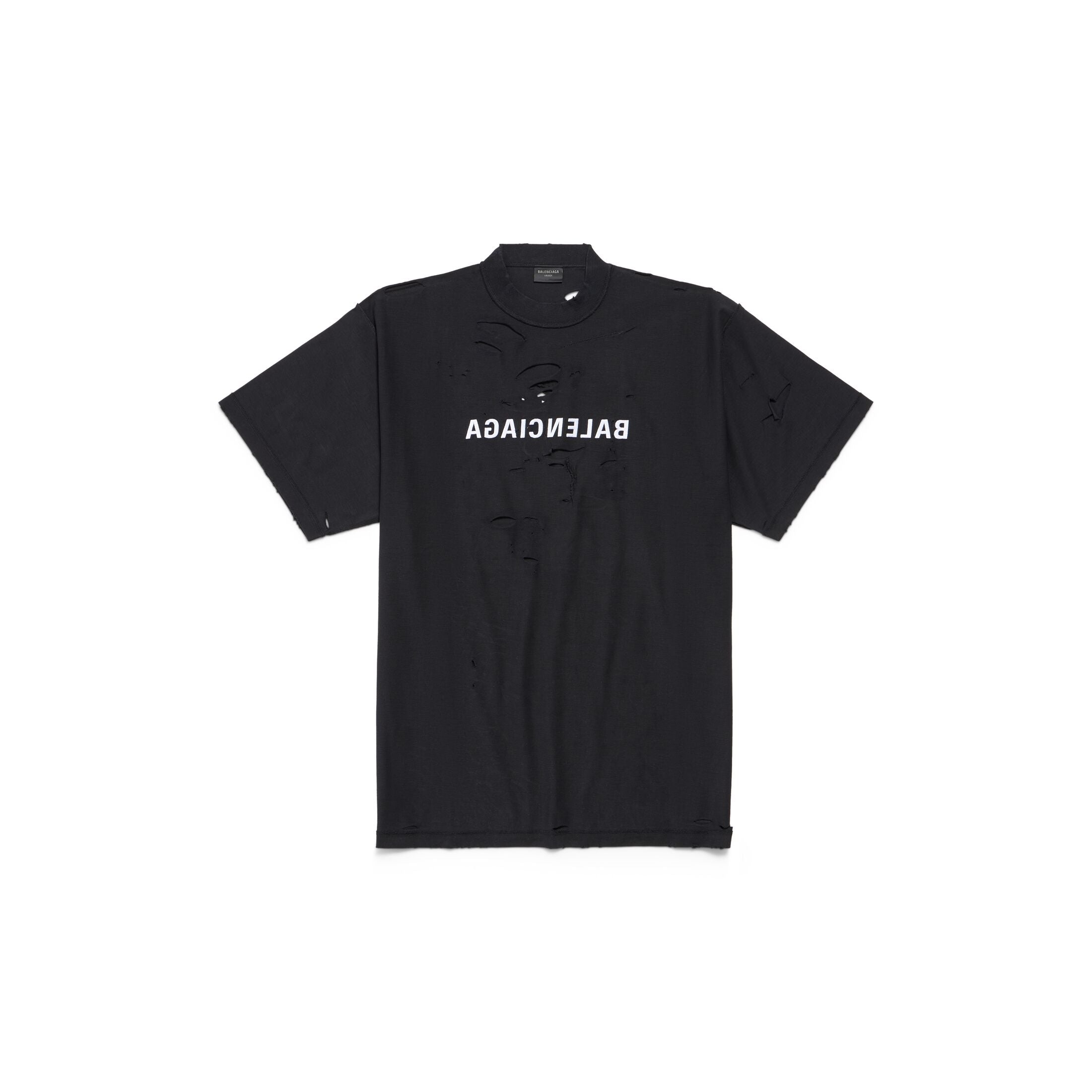 Balenciaga Men's Women's Summer Black Retro Torn High Street Large Silhouette Letter Logo Short Sleeve T Shirt #99292
