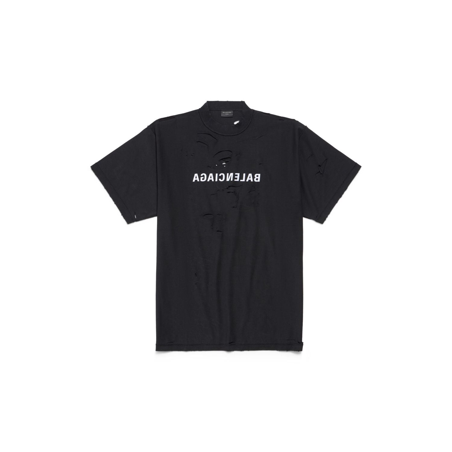 Balenciaga Men's Women's Summer Black Retro Torn High Street Large Silhouette Letter Logo Short Sleeve T Shirt #99292