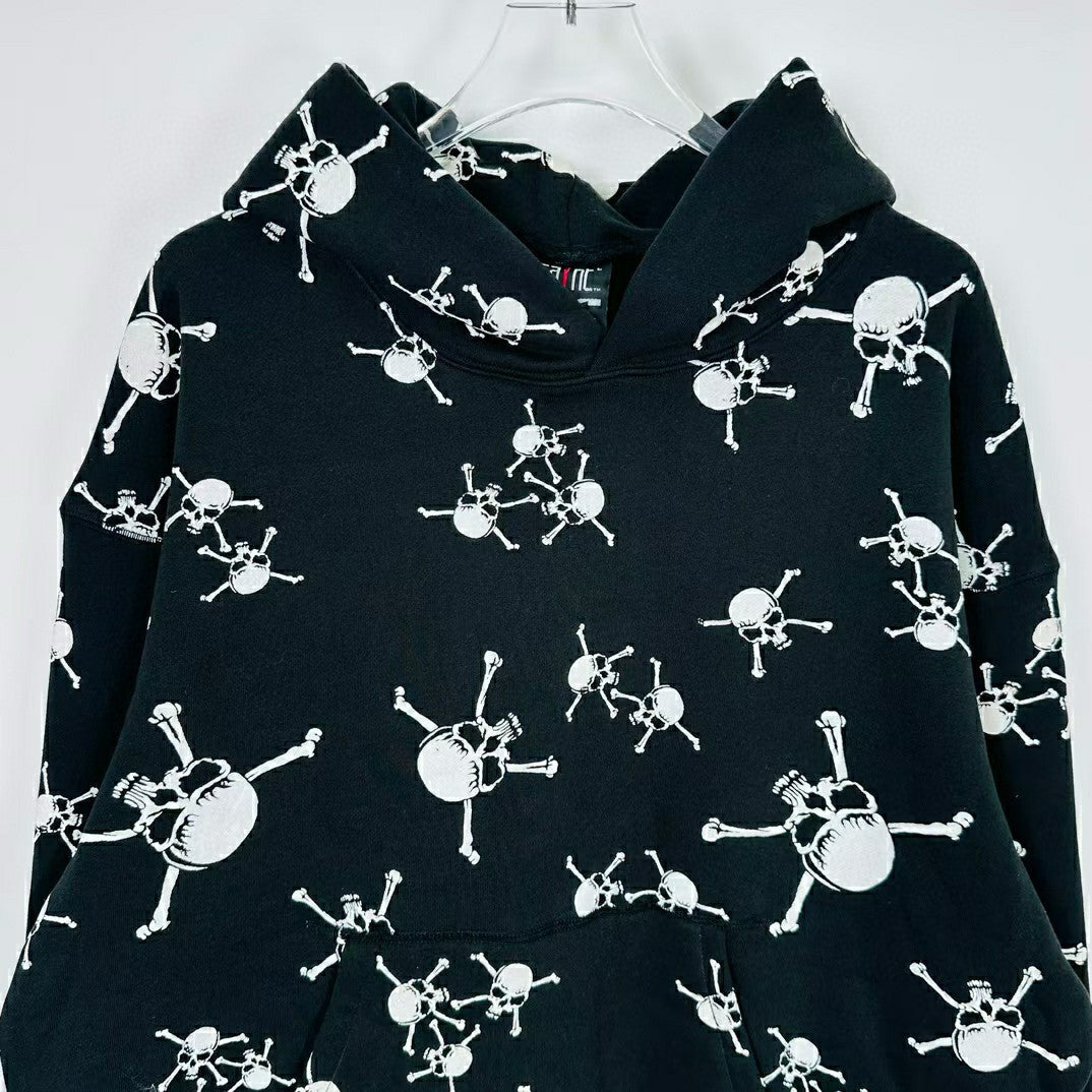 Saint Michael Men's Spring And Autumn Skull Print Long Sleeve Black Cotton Hooded Sweatshirt Ngvp #7944