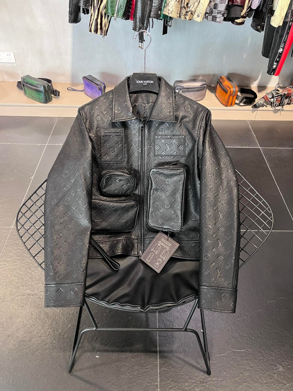 Louis Vuitton Monogram Black Multi Pocket Leather Jacket #21737