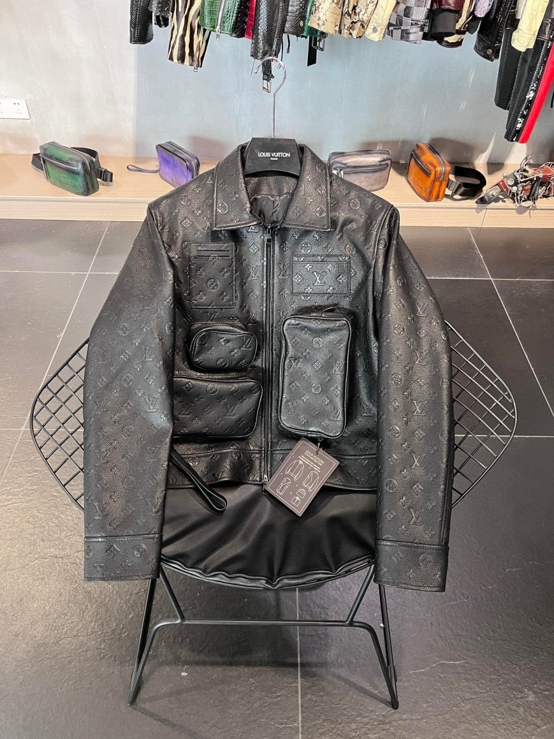 Louis Vuitton Monogram Black Multi Pocket Leather Jacket #21737
