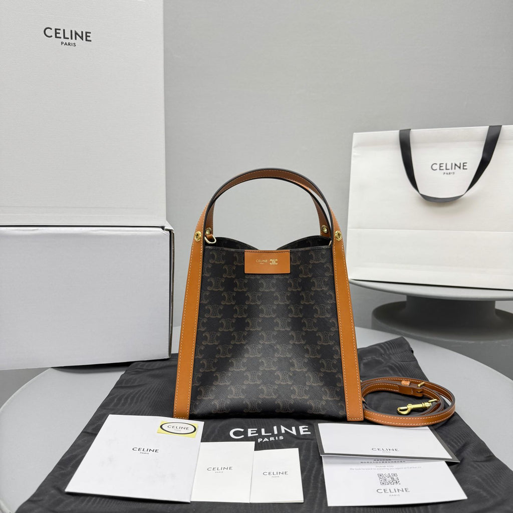 Celine Small Cube Bag in Triomphe Canvas and Natural Calfskin #377768