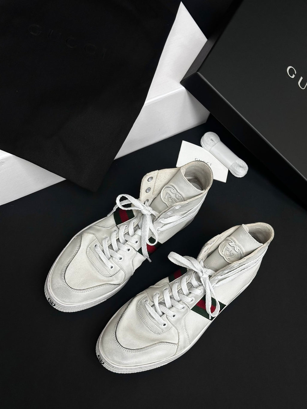 GUCCI Men's Stretch High-top Sneaker in Black Leather #378602