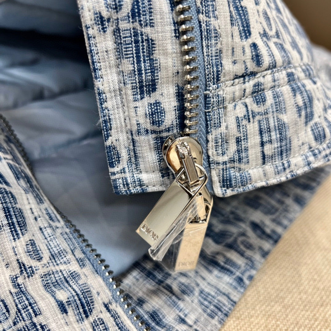 Dior Logo Jacquard Denim Hooded Puffer Down Jacket #96741