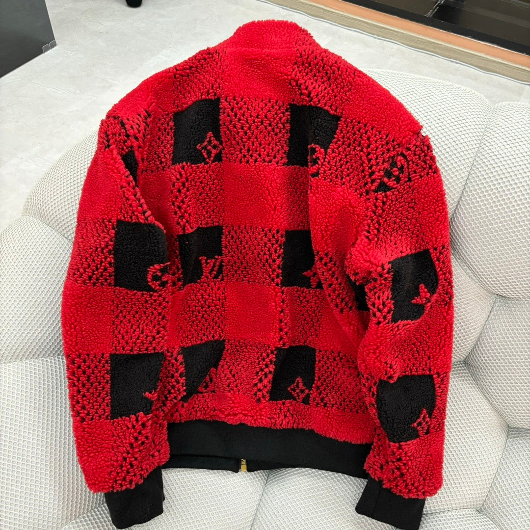 Louis Vuitton Men's Fall And Winter Plaid Lapel Zipper Fitted Damier Suede Drawstring Long Sleeve Waist Jacket #71538