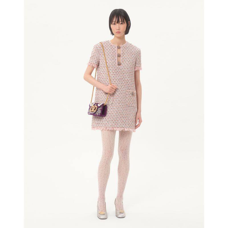 Valentino Women's Garavani Mini Loco 3d Embroidered Handbag With Swarovski Crystal Accents Vlogo Signature Magnetic Clasp Clutch With Chain Strap Bag Bags #196169