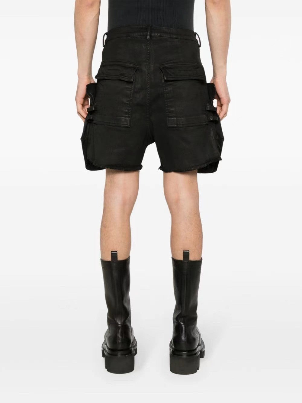Rick Owens Men's Summer Mid Waist Zipper Loose Straight Waxed Casual Black Multi-Pocket Shorts Ngvp #8661
