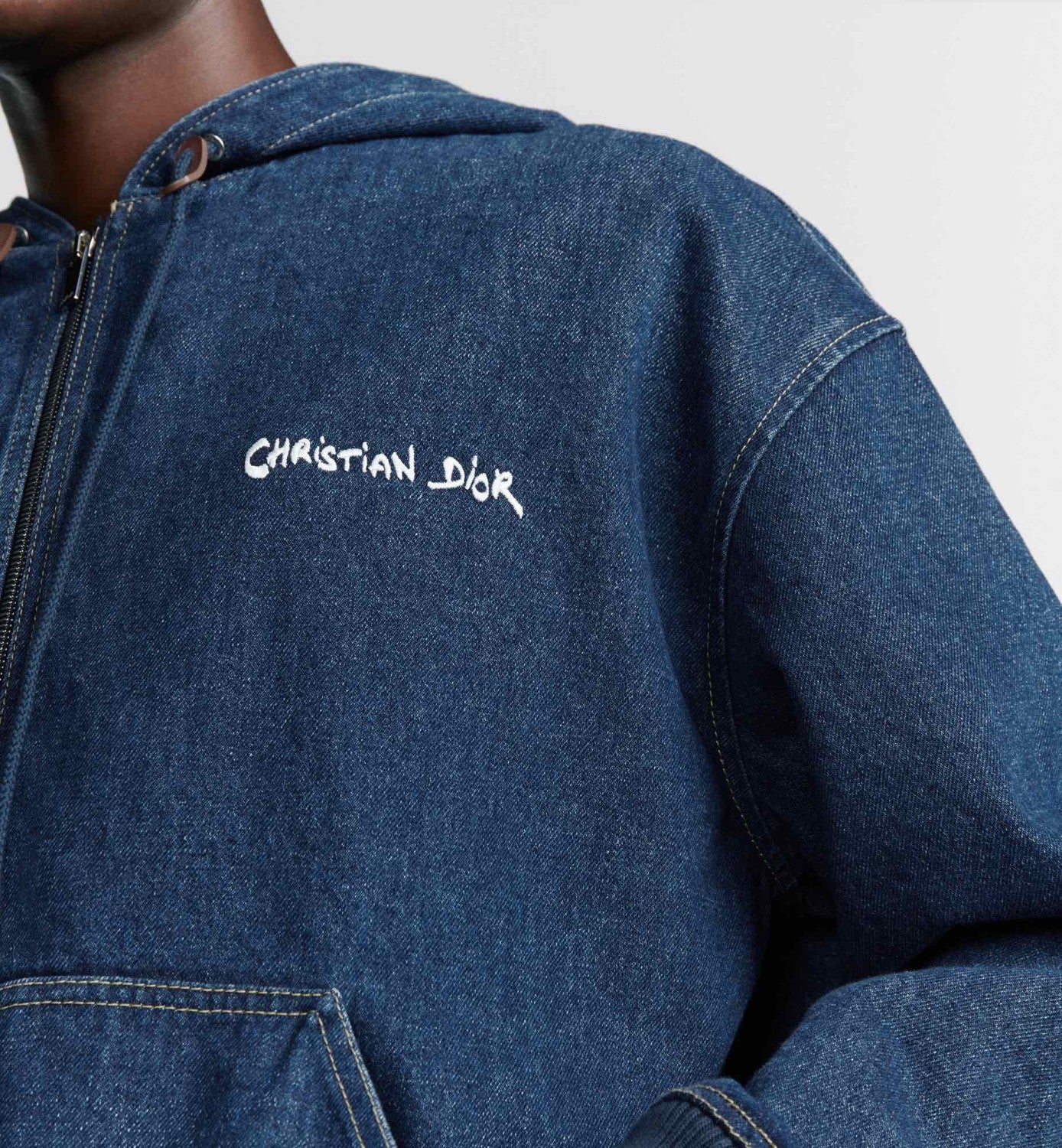 Dior Men's Spring And Fall Navy Blue Letter Print Zipper Hooded Long Sleeve Jacket #73271