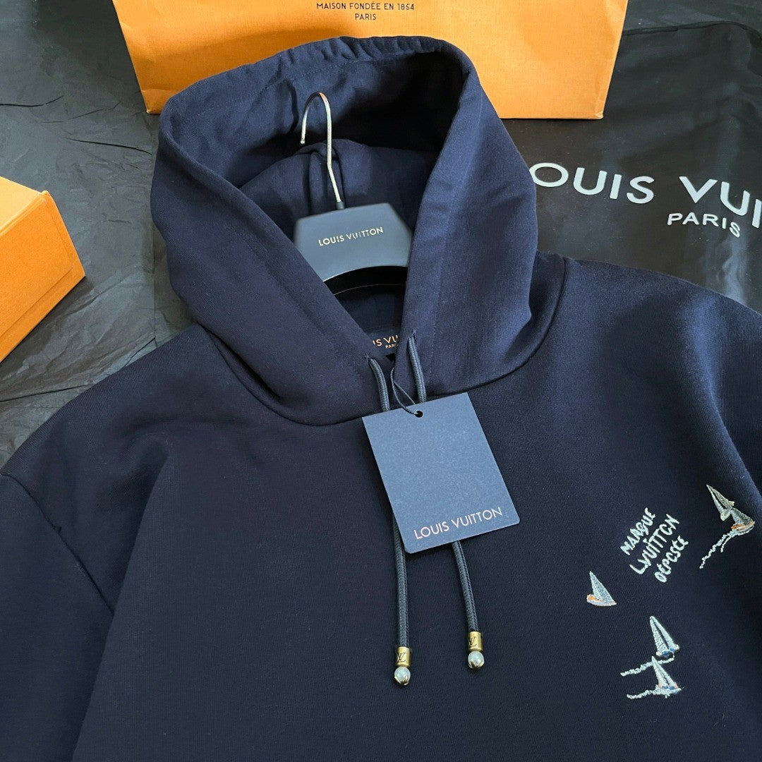 Louis Vuitton Men's Spring/Autumn Solid Color Casual Letter Embroidery Pattern Hooded Long Sleeve Sweatshirt #78239