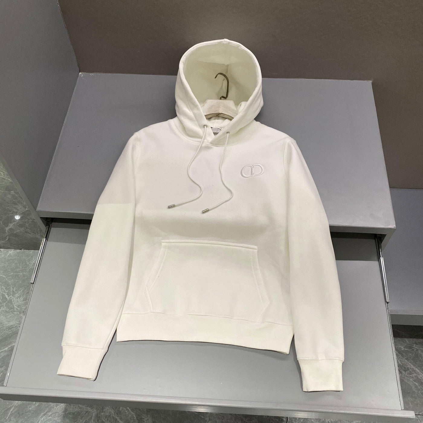 Dior Men's and Women's Spring and Autumn Solid Color Embroidered Logo Cotton Hooded Drawstring Sweatshirt Pullover #72938