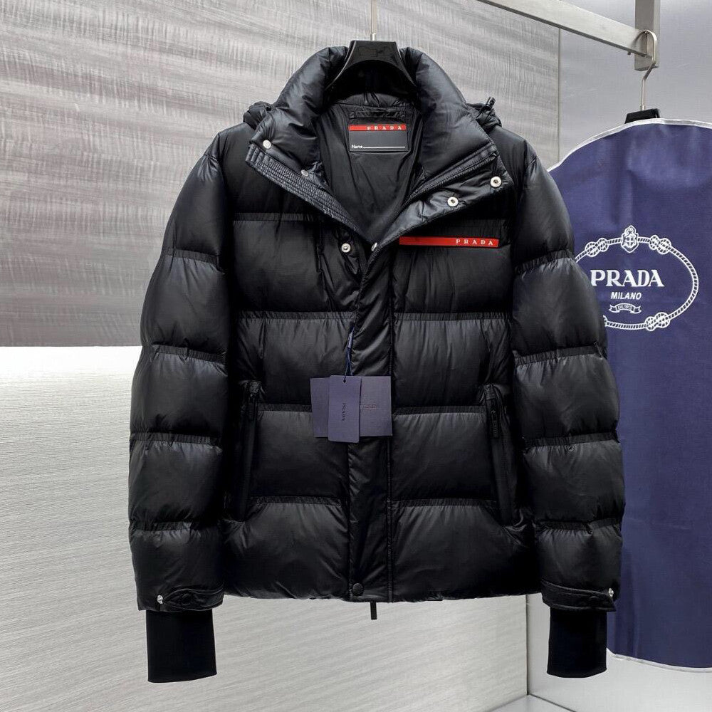 Prada Men's Autumn and Winter Solid Color Nylon Surface Waterproof Hooded Ski Zipper Long Sleeve Puffer Down Jacket #74441