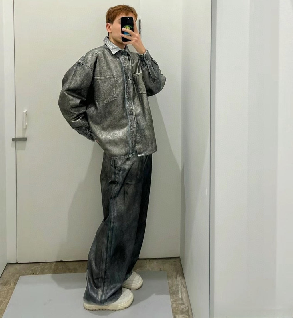 Acne Studios Men's Women's Spring And Autumn Loose Denim Long Sleeve Lapel Cotton Shirt Casual Straight Denim Pants Ngvp #9387