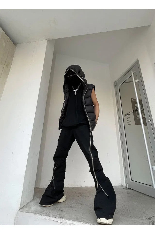 Rick Owens Men's Fall/Winter Dark Style Casual Solid-Color Full-Zip Hooded Quilted Down Vest Ngvp #2521