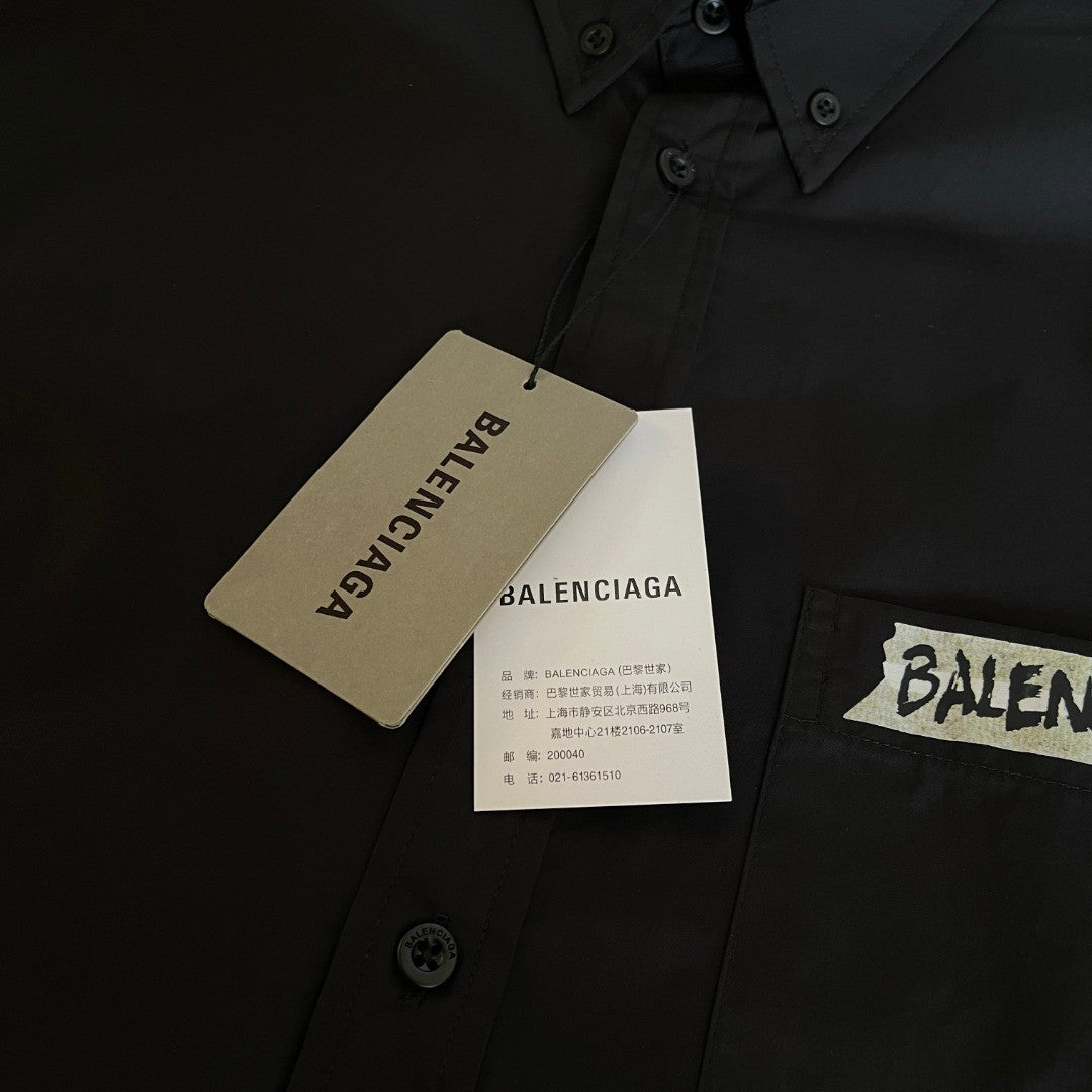 Balenciaga Men's Masking Tape Long Sleeve Shirt Large Fit in Black #337143