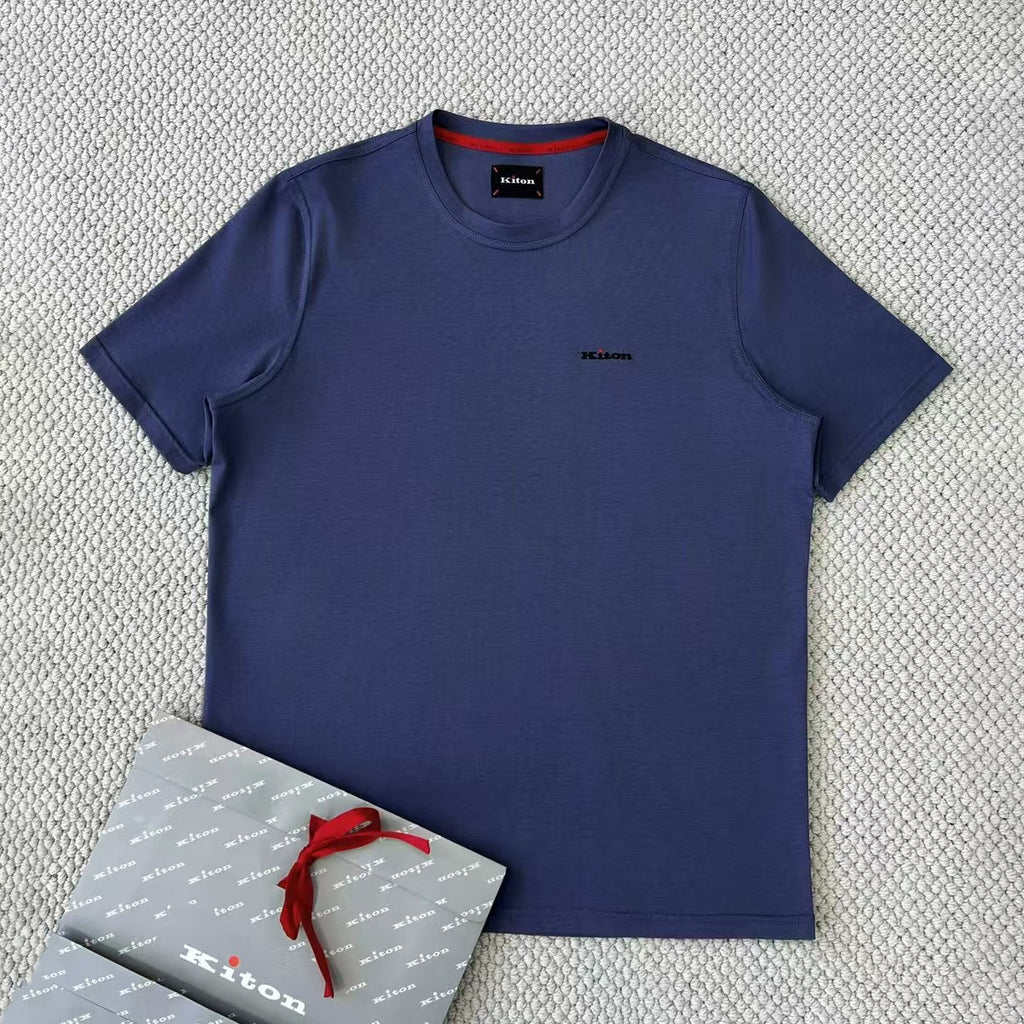 Kiton Men's Summer Solid Color Embroidered Letter Print Round Neck Short Sleeve T-Shirt #75729