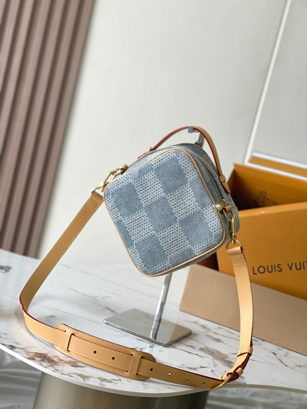 Louis Vuitton Chess Women's Blue Tessellated Print Canvas Leather Shoulder Crossbody Bag Bags #76844