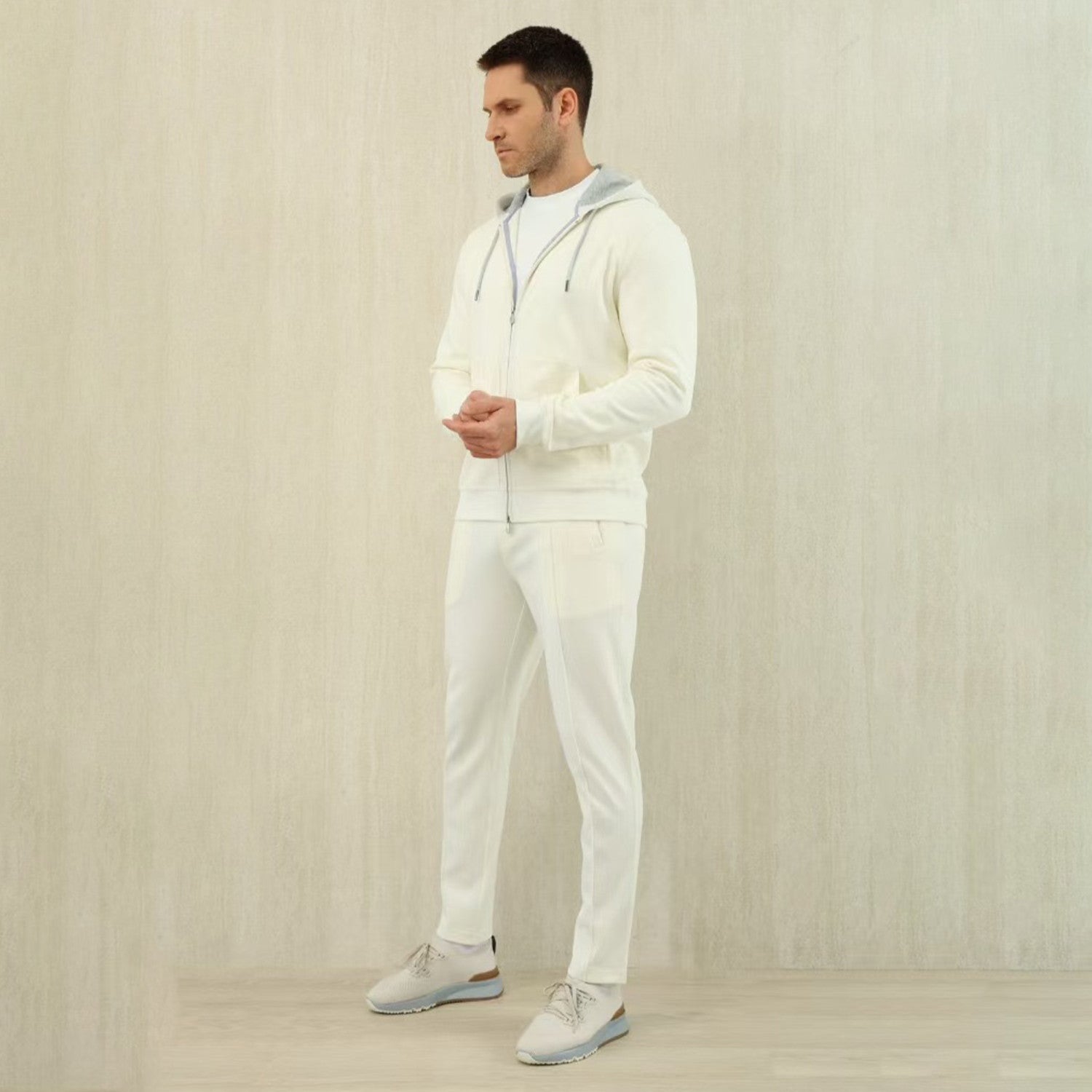 Brunello Cucinelli Men's Solid Colour Hooded Zip Sweatshirt Jacket Drawstring Comfort Straight Trousers Pants Sweatpants Suit Set  #81324