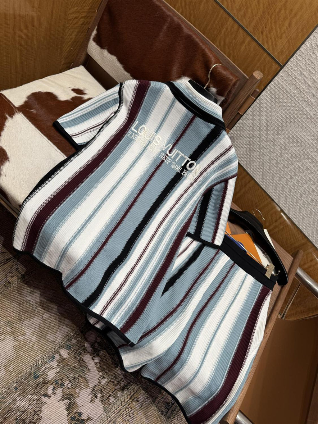 Louis Vuitton  Men's Summer Striped Crochet Single Breasted Short Sleeve Shirt Casual Lace-Up Shorts Suit Set #76893