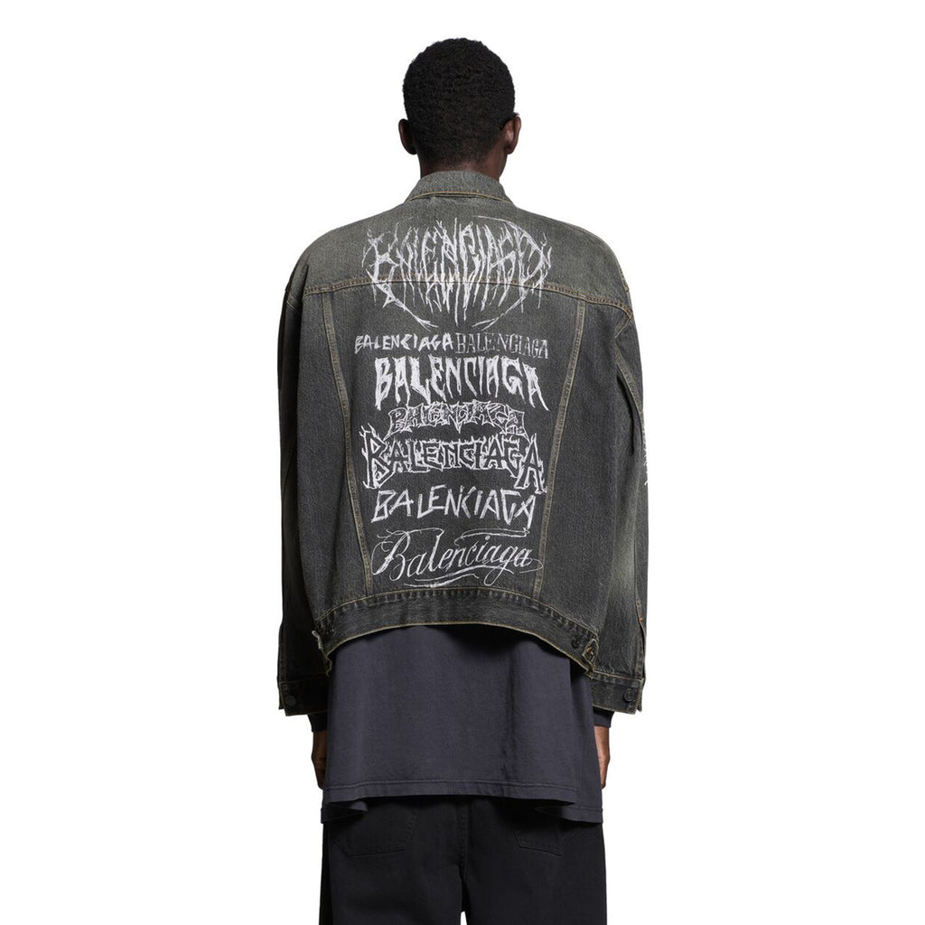 Balenciaga Men's Spring And Autumn Cotton Denim Printed Washed Vintage Denim Jacket Lapel Casual Jacket #98719