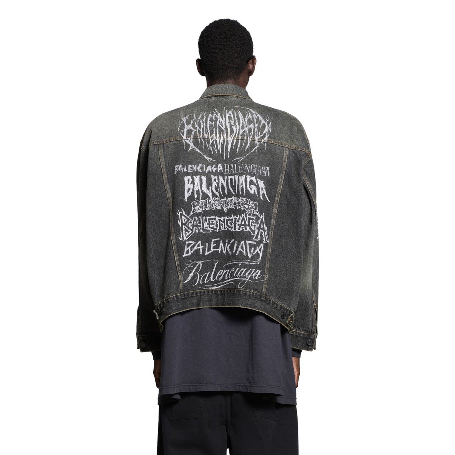 Balenciaga Men's Spring And Autumn Cotton Denim Printed Washed Vintage Denim Jacket Lapel Casual Jacket #98719