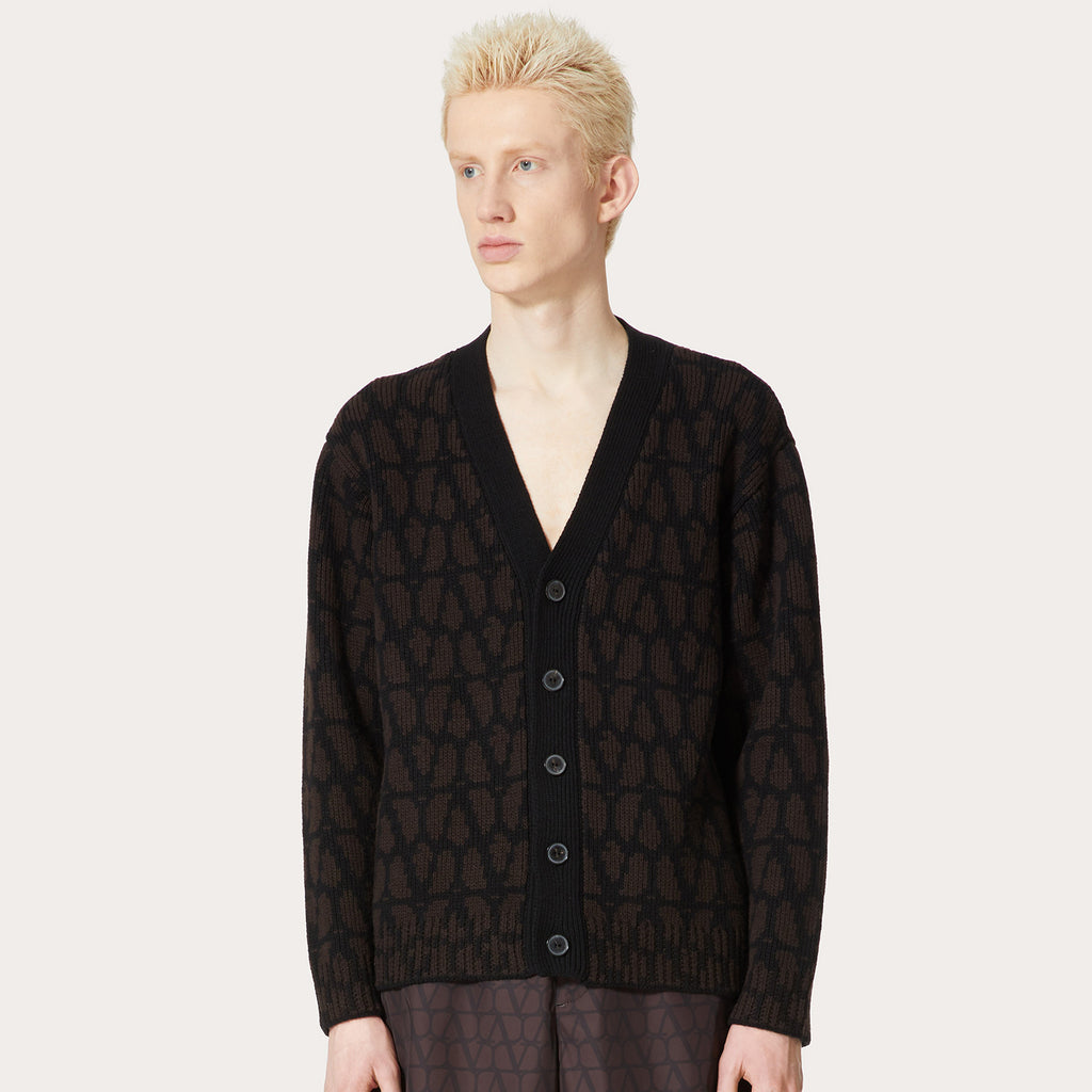 Valentino Men's Spring And Autumn Black V-neck Long Sleeve Single-Breasted Knit Shirt Cardigan #97842